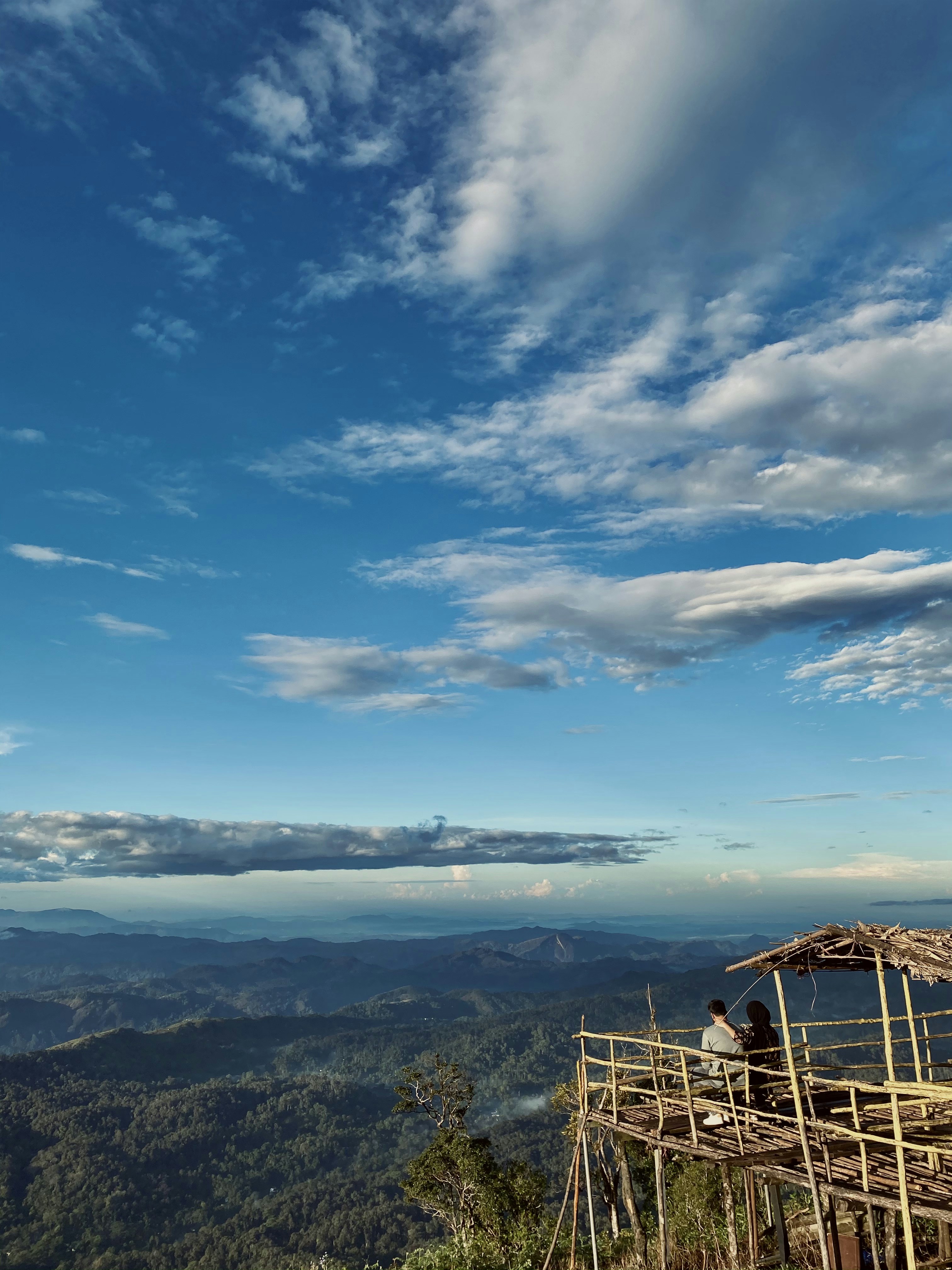 Couple enjoying gourmet lunch at scenic mountain viewpoint